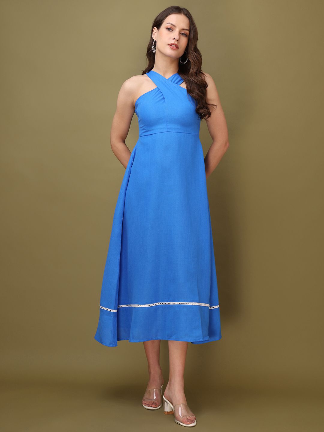 OBSHIVKA Women Halter Neck Cotton Fit & Flare Midi Dress-picture-29