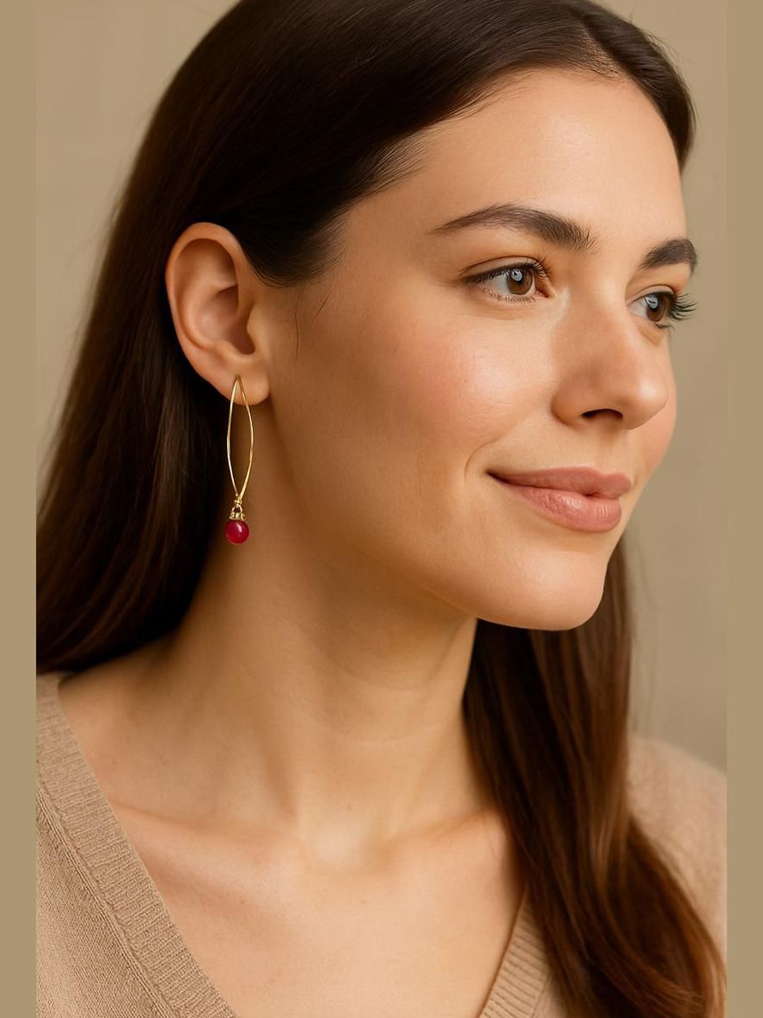 EL REGALO Artificial Stones Studded Teardrop Shaped Drop Earrings-image-1