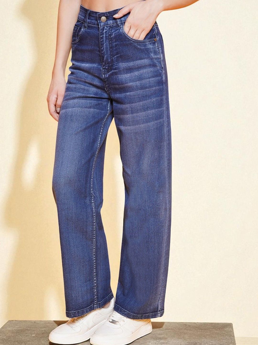 KATLINE Women Smart Straight Fit High-Rise Light Fade Stretchable Jeans-picture-34
