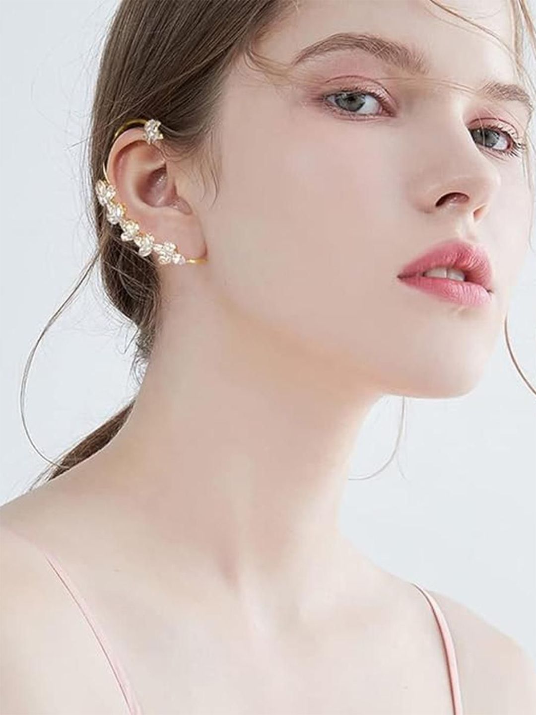 EL REGALO Artificial Stones Studded Floral Shaped Ear Cuffs-image-4