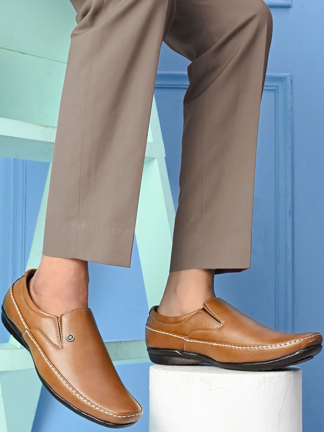 HERE&NOW Men Tan Synthetic Leather Slip-On Formal Shoes-picture-18
