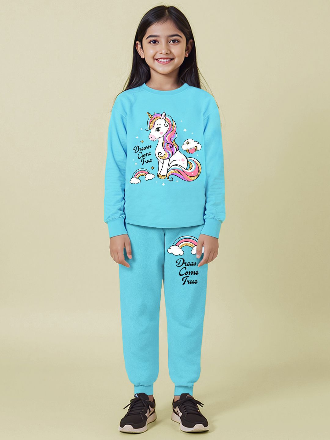 YK X Trampoline Girls Unicorn Printed Round Neck T-Shirt With Track Pant-picture-25
