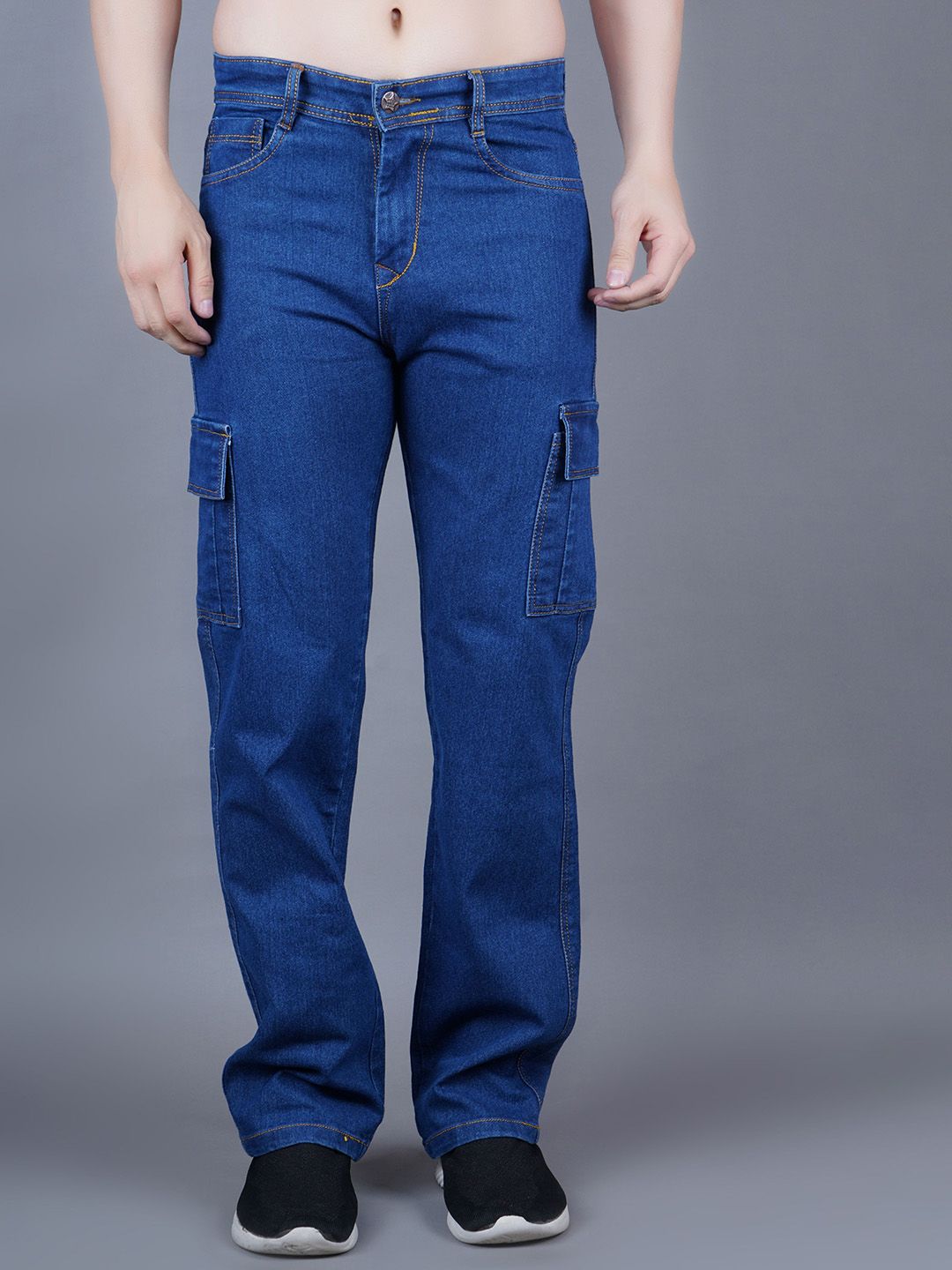 MaverIQ Men Classic Relaxed Fit Mid-Rise Light Fade Stretchable Cargo Style Jeans-picture-38