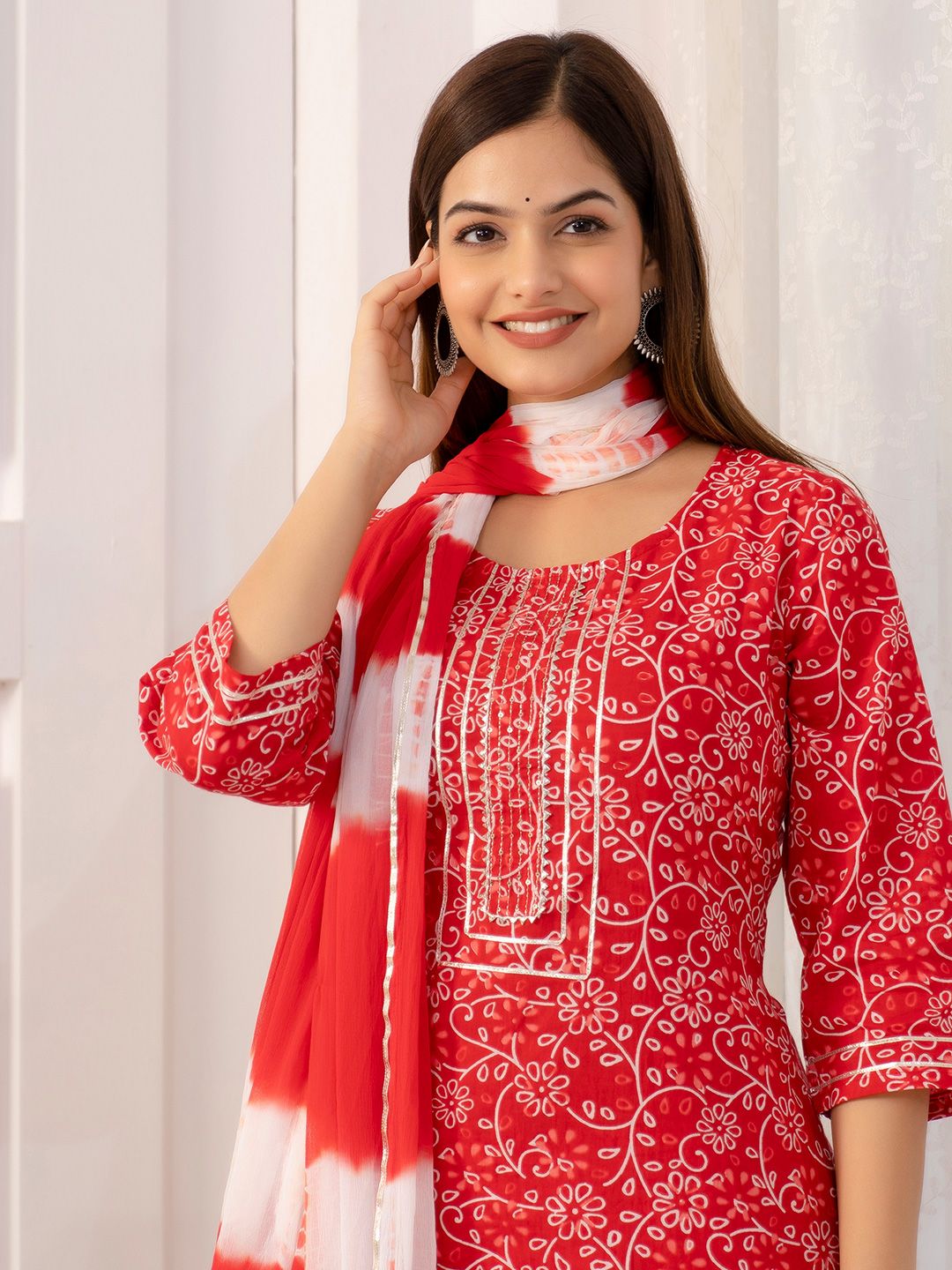 Anouk Rustic Women Floral Printed Regular Pure Cotton Kurta with Dhoti Pants & With Dupatta