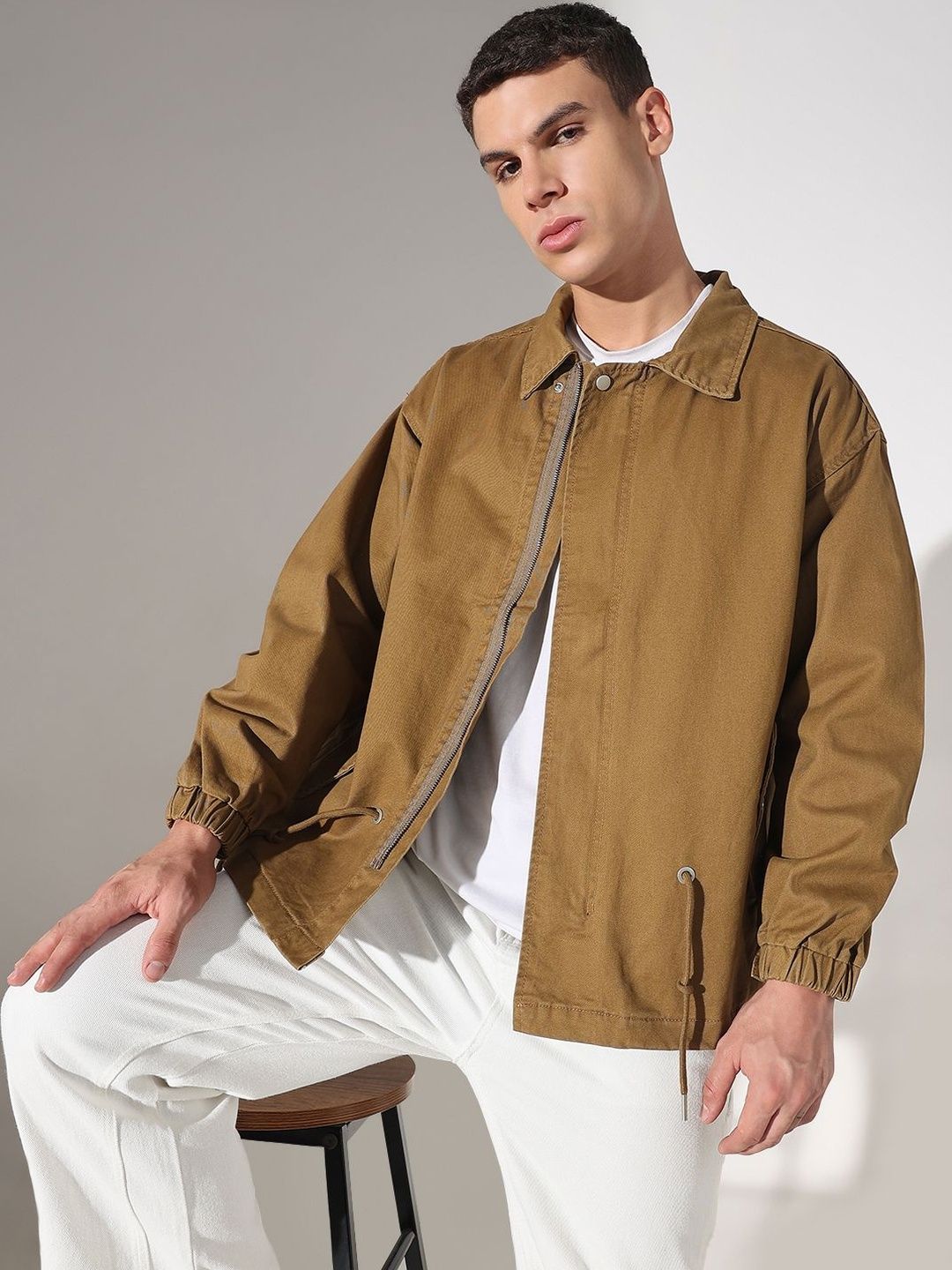 showoffff SHOWOFF Men Solid Khaki Denim Jacket-picture-14
