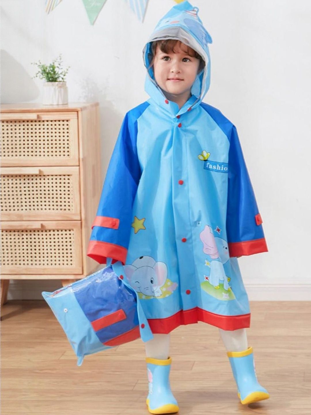 Bold N Elegant Kids Blue EVA Rain Jacket With Inbuilt Backpack Extension-image-3