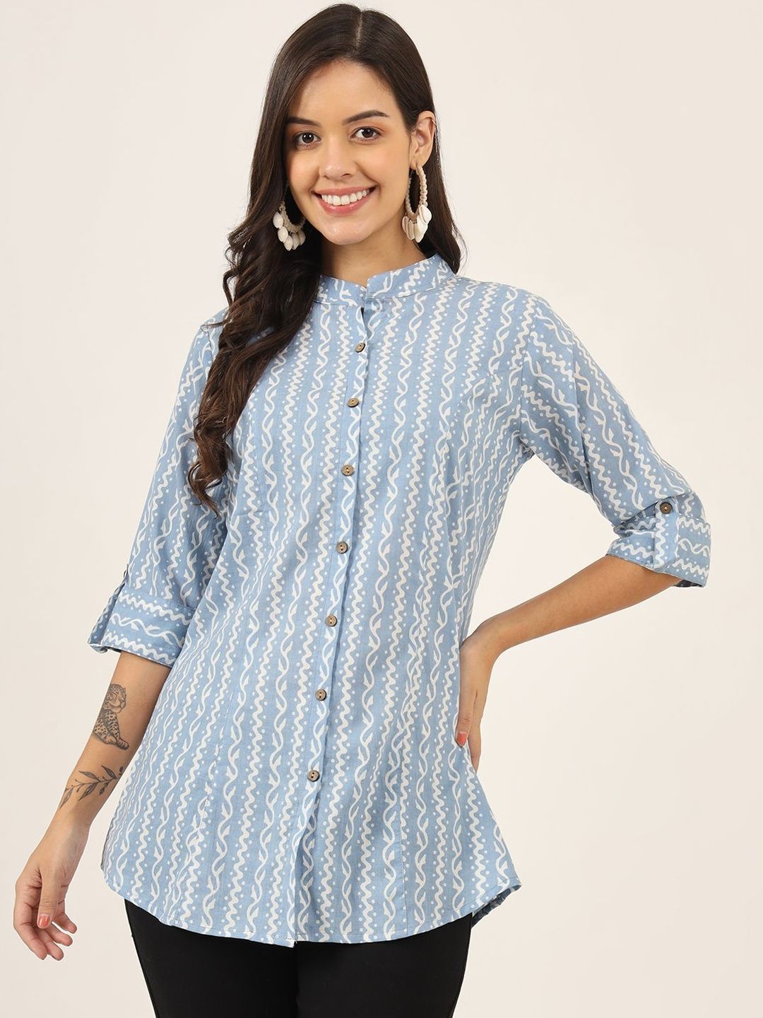 KALINI Floral Print Floral Cotton A Line Shirts Style Top-picture-11