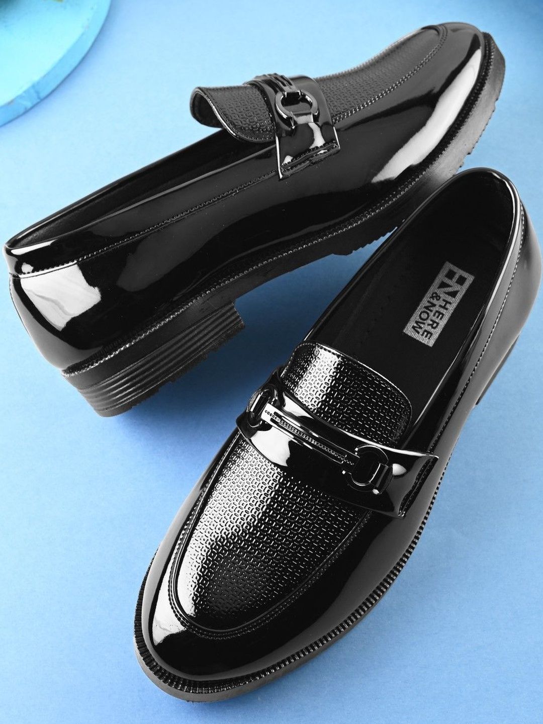 HERE&NOW Men black shiny Synthetic Patent Formal loafers shoes-image-29