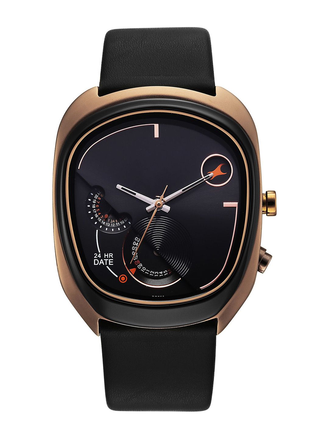 Fastrack Men UFO Quartz Multifunction Black Dial Leather Strap Watch-3