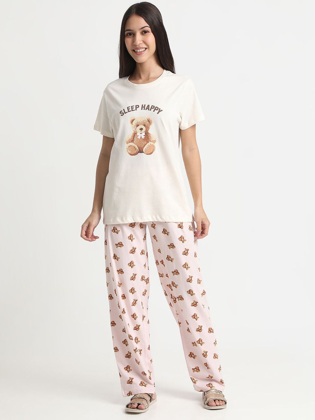 R&B Graphic Printed Round Neck T-shirt With Pyjamas-picture-54