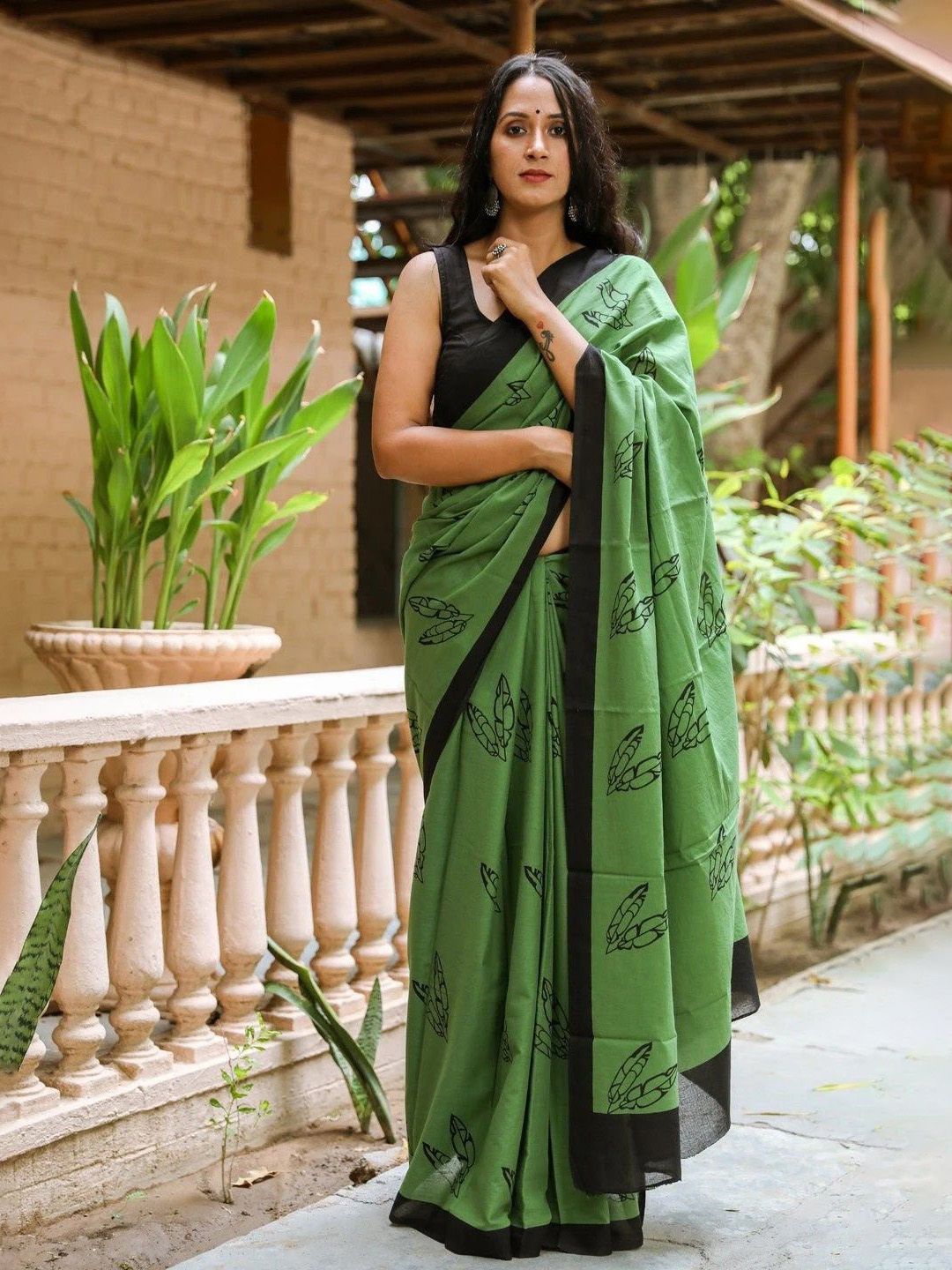 Craft Musium Floral Printed Pure Cotton Saree With Blouse-picture-31