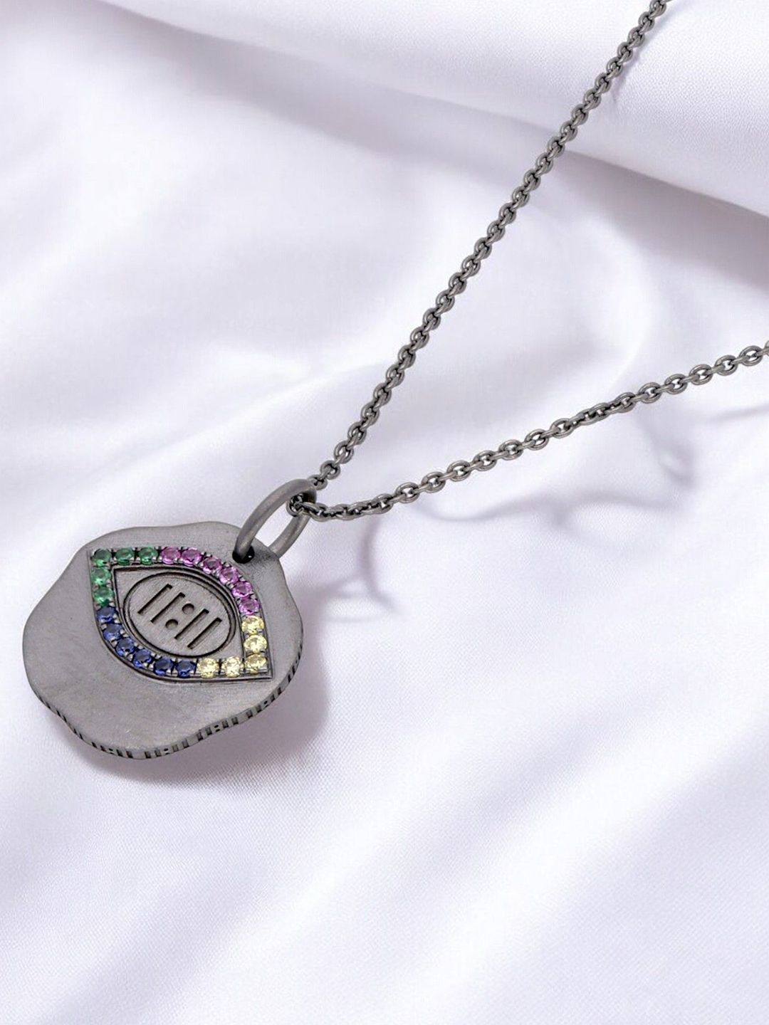 Crash.Club By CKC Silver Cubic Zirconia Studded Contemporary Shaped Pendant With Chain-image-40