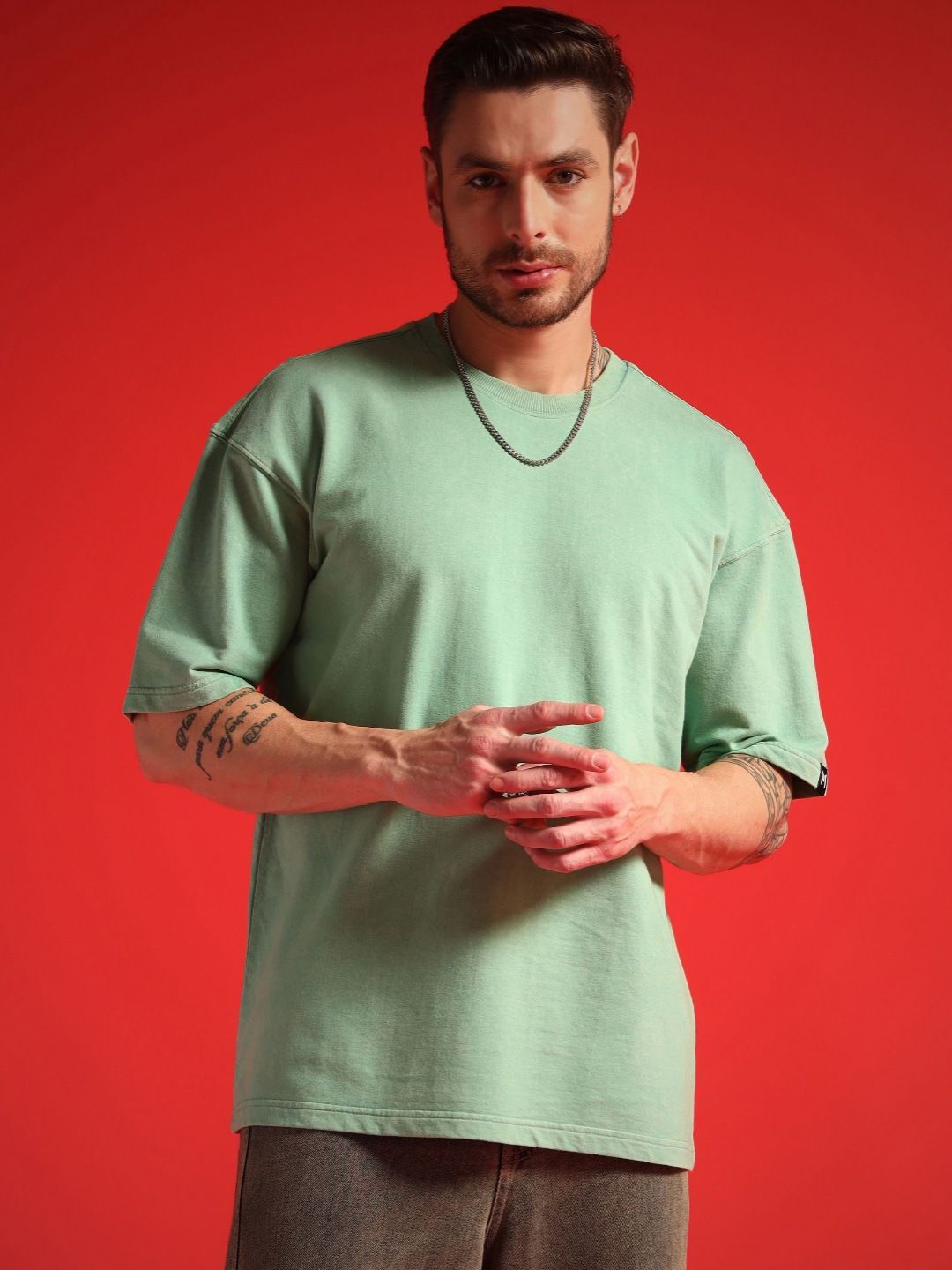PockMAN Men Solid Round Neck Cotton Oversized T-shirt-picture-36