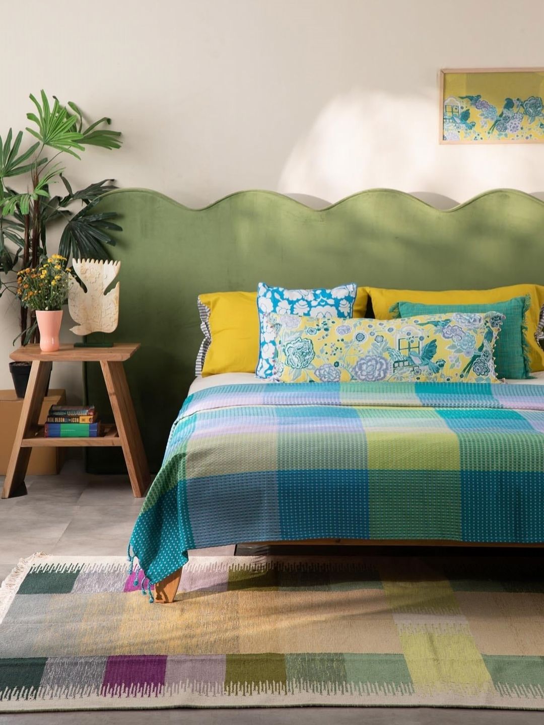 FREEDOM TREE Blue & White Printed Code Checks Woven Recycled Cotton Double King Bed Cover-image-39