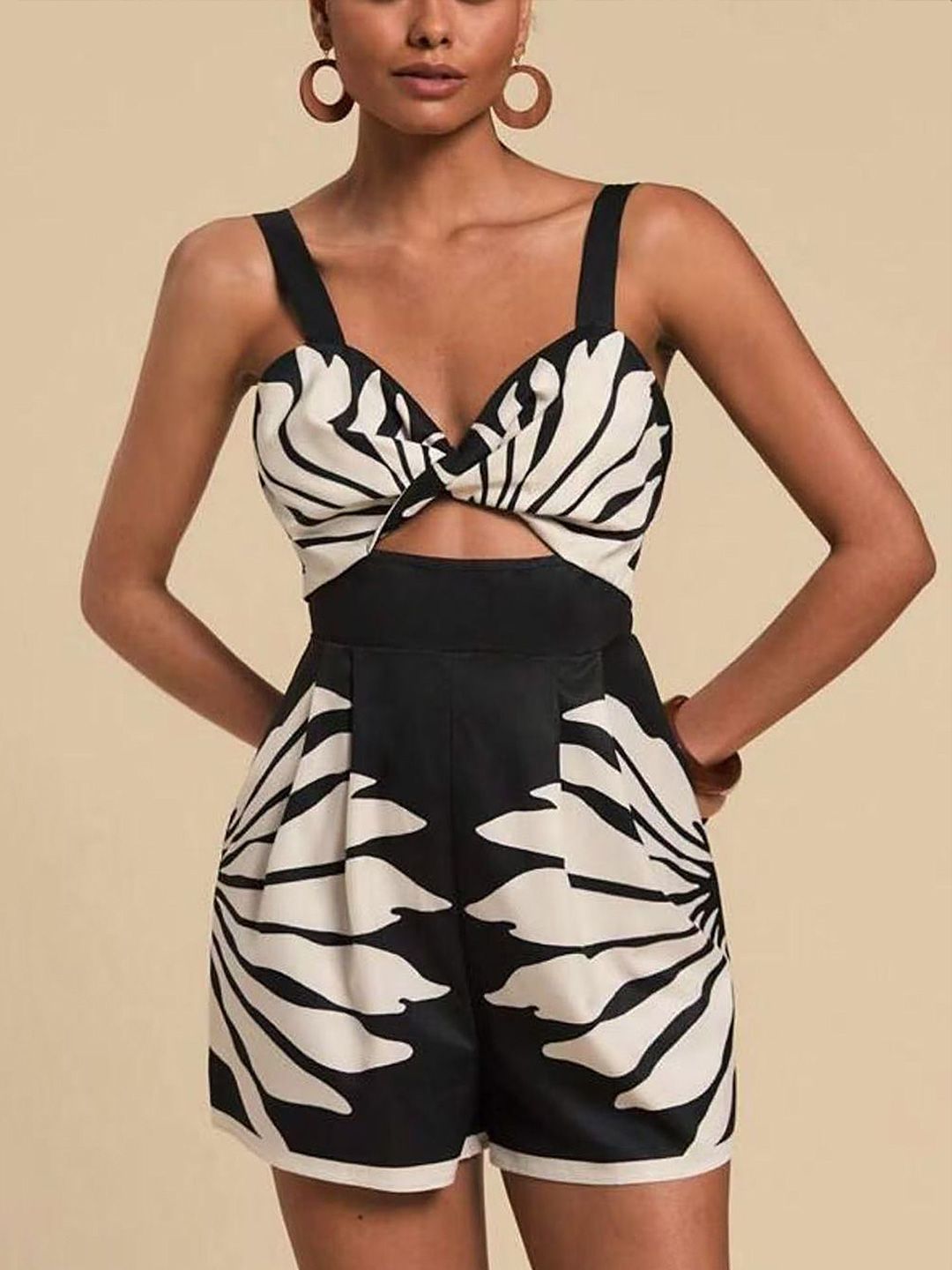 LULU & SKY Printed Shoulder Straps Sleeveless Playsuit-picture-14