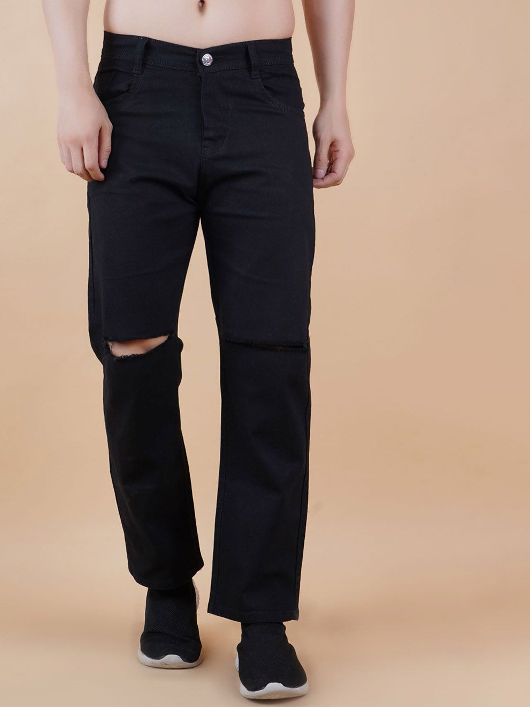 MaverIQ Men Classic Relaxed Fit Mid-Rise Slash Knee Stretchable Jeans-picture-28