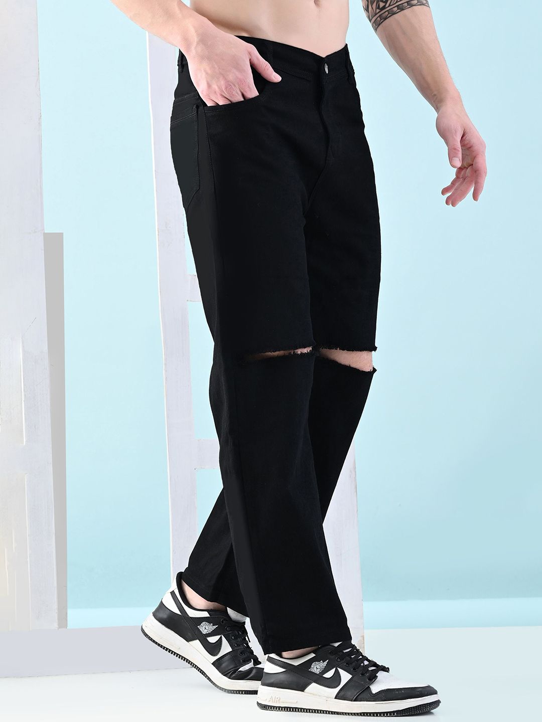 MaverIQ Men Classic Relaxed Fit Mid-Rise Slash Knee Stretchable Jeans-picture-34