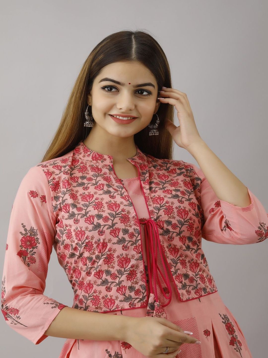 HERE&NOW Jaipurite Women Pink Anarkali Jacketed Dress Gown-picture-29