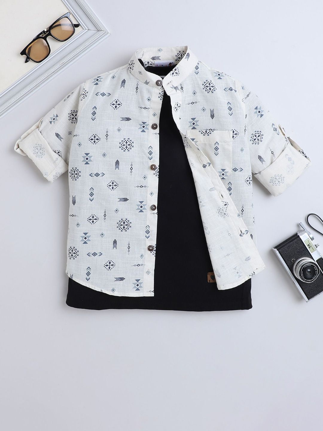 BAATCHEET Boys Comfort Printed Mandarin Collar Pure Cotton Shirt-picture-28