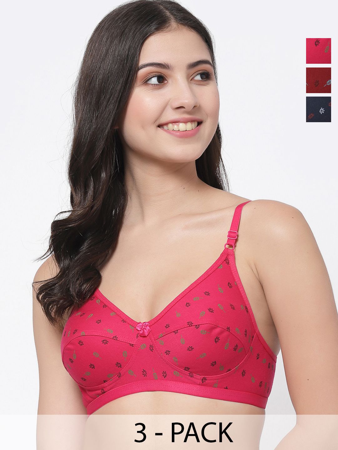 DressBerry Women Multi Colored Pack of 3 Seamed Non Padded Everyday Bra