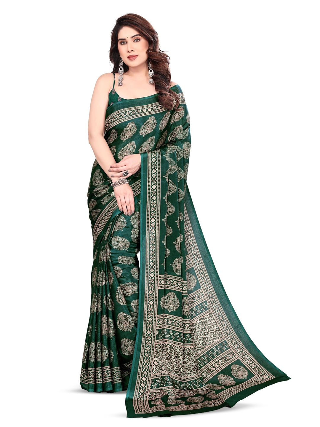 BilloRani Paisley Printed Pure Chiffon Saree With Unstiched Blouse Piece-image-7