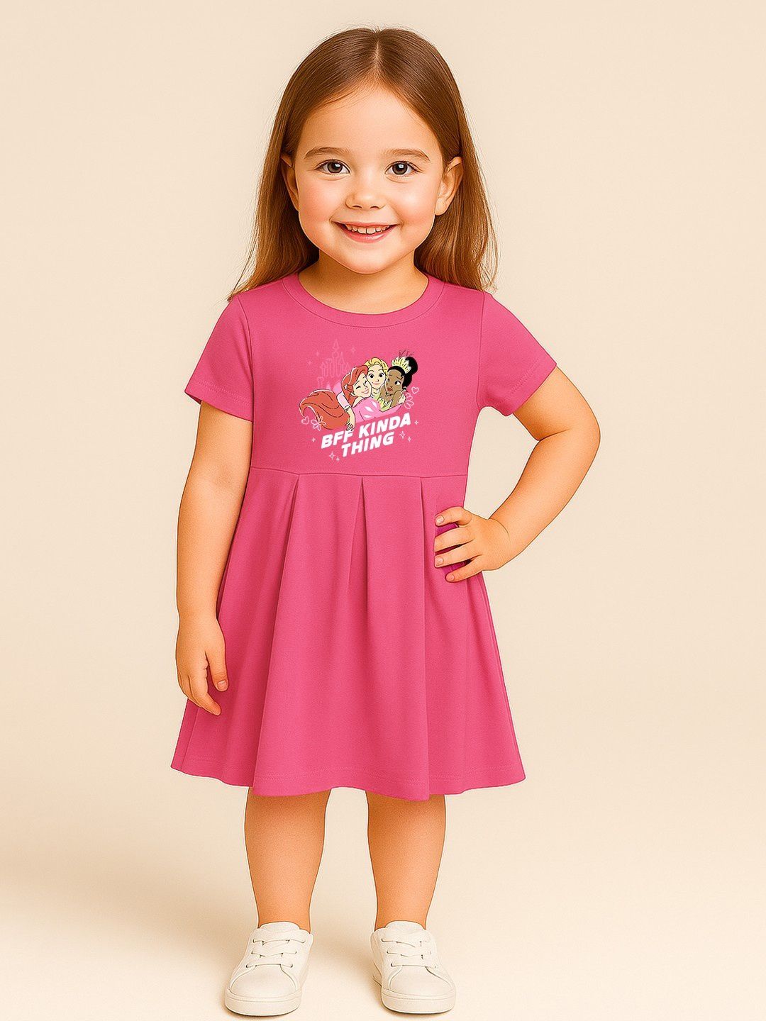 YK Disney Girls Disney Princess Printed Cotton Fit & Flare Dress-picture-22
