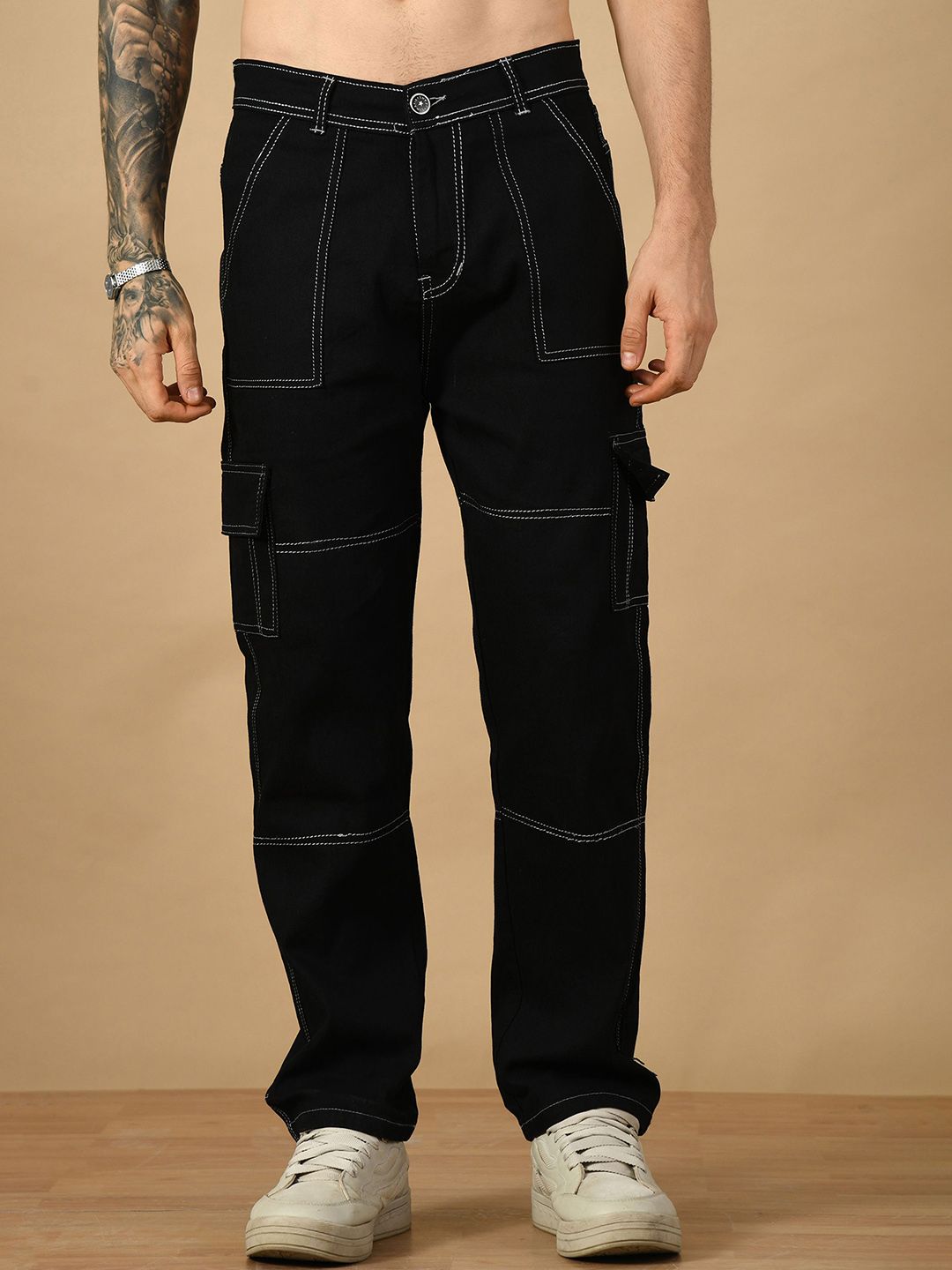 MaverIQ Men Classic Relaxed Fit Mid-Rise Cargo Styles Stretchable Jeans-picture-29