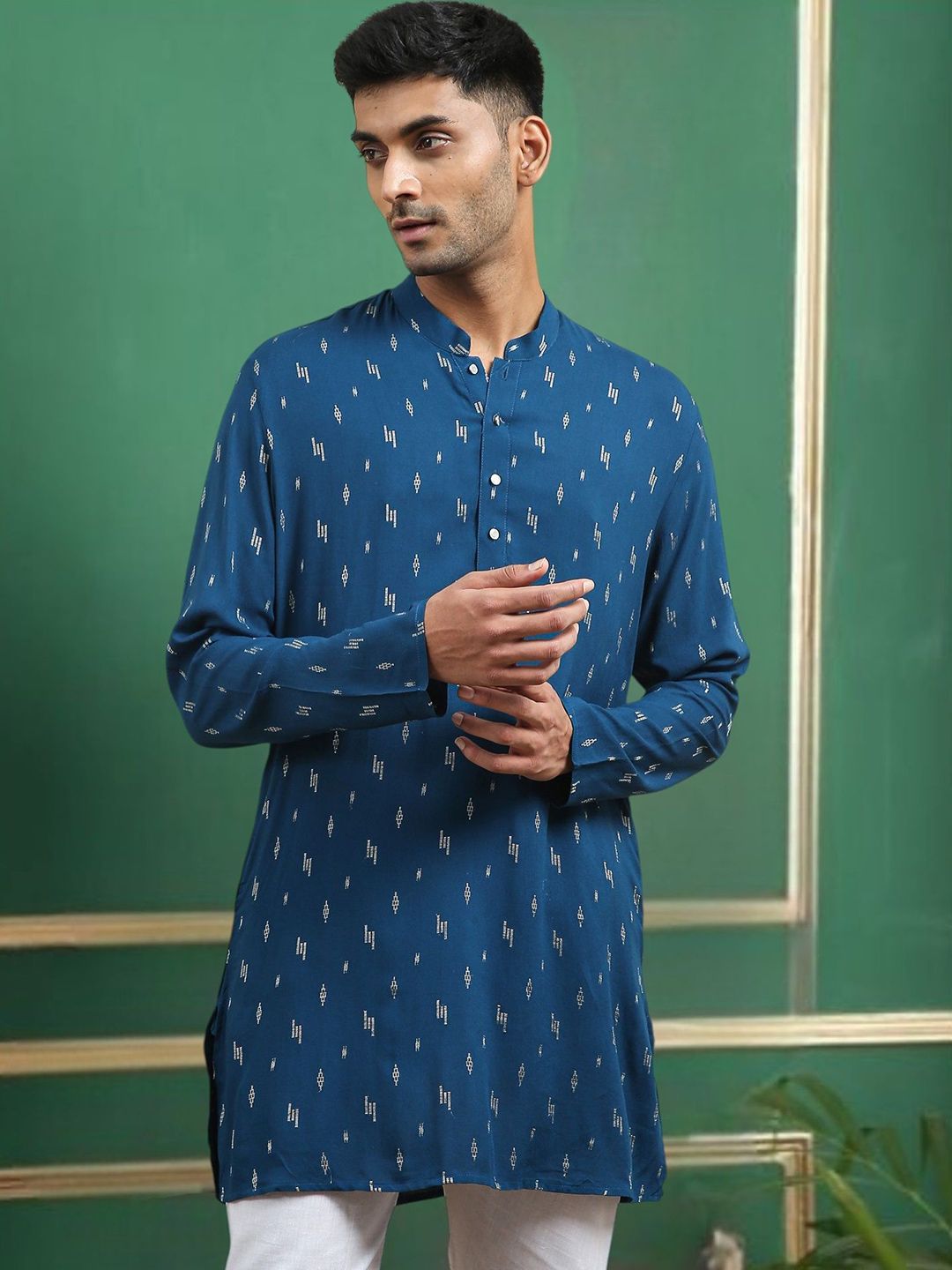 TATTVA Men Geometric Printed Jacquard Kurta-picture-27