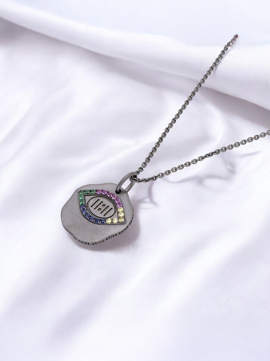 Crash.Club By CKC Silver Cubic Zirconia Studded Contemporary Shaped Pendant With Chain-image-44