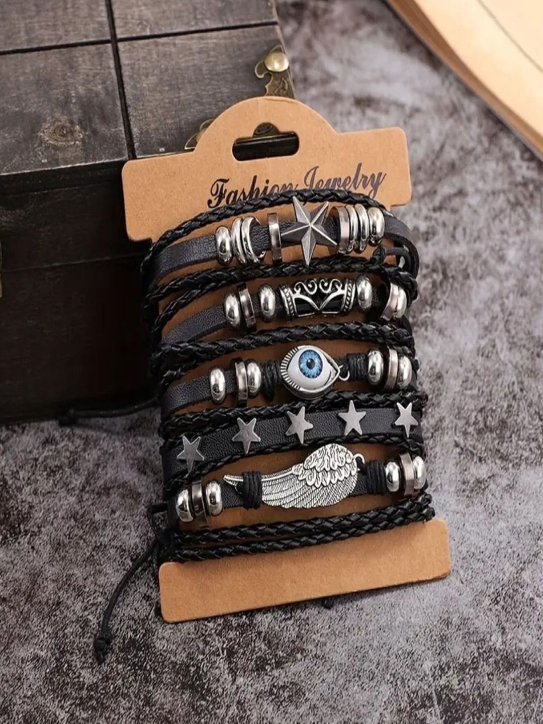 UNIVERSITY TRENDZ Men Set Of 5 Leather Wraparound Bracelet-image-28