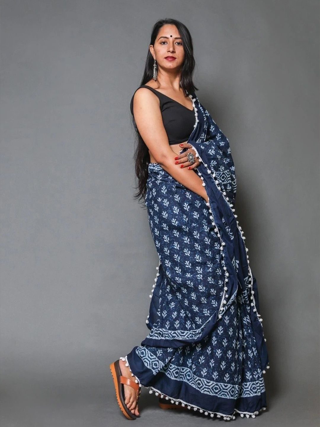 Craft Musium Floral Printed Pure Cotton Saree With Blouse Piece-picture-20