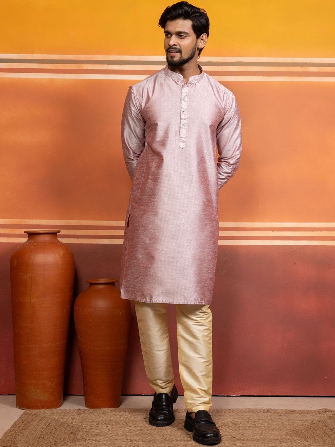 PulseIQ Men Woven Design Dupion Silk Straight Kurtas-picture-13