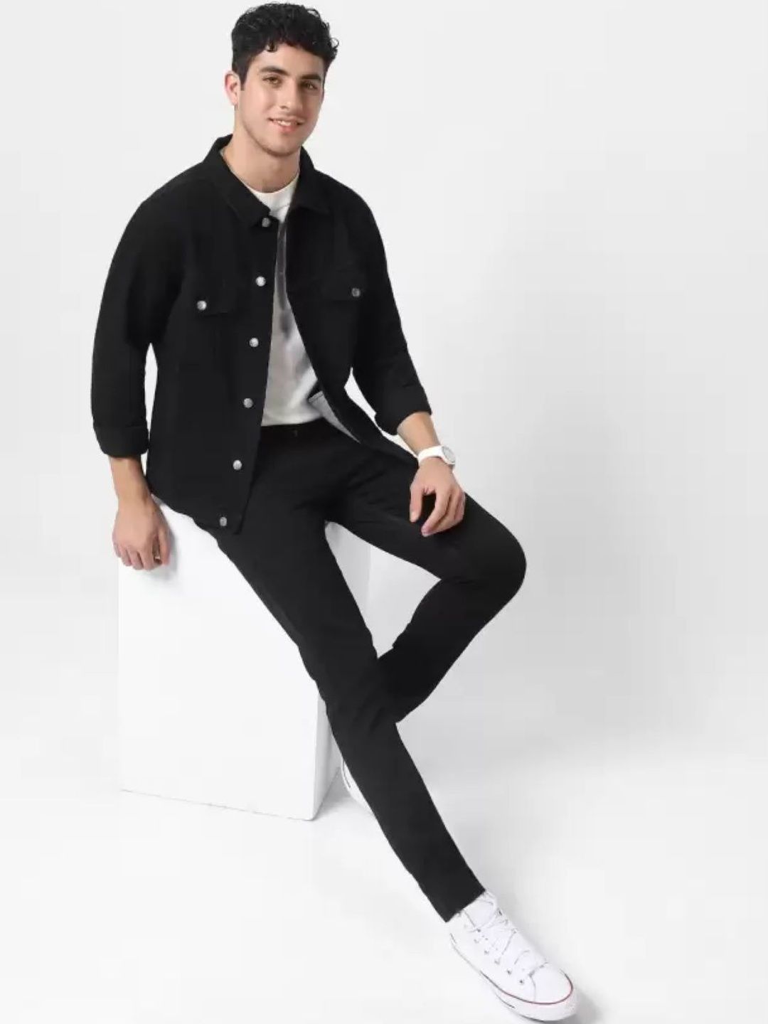 Mevan Men Black Solid Regular Fit Denim Jacket-picture-13