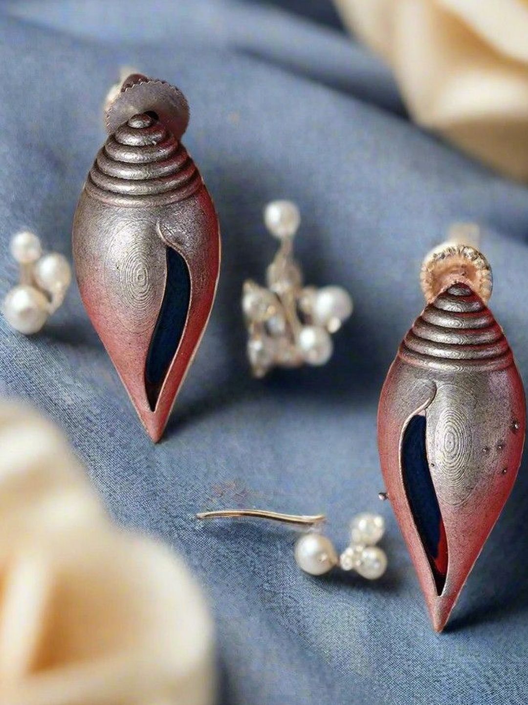 Anouk Women Oxidized Shell Shaped Stud Earrings-picture-14