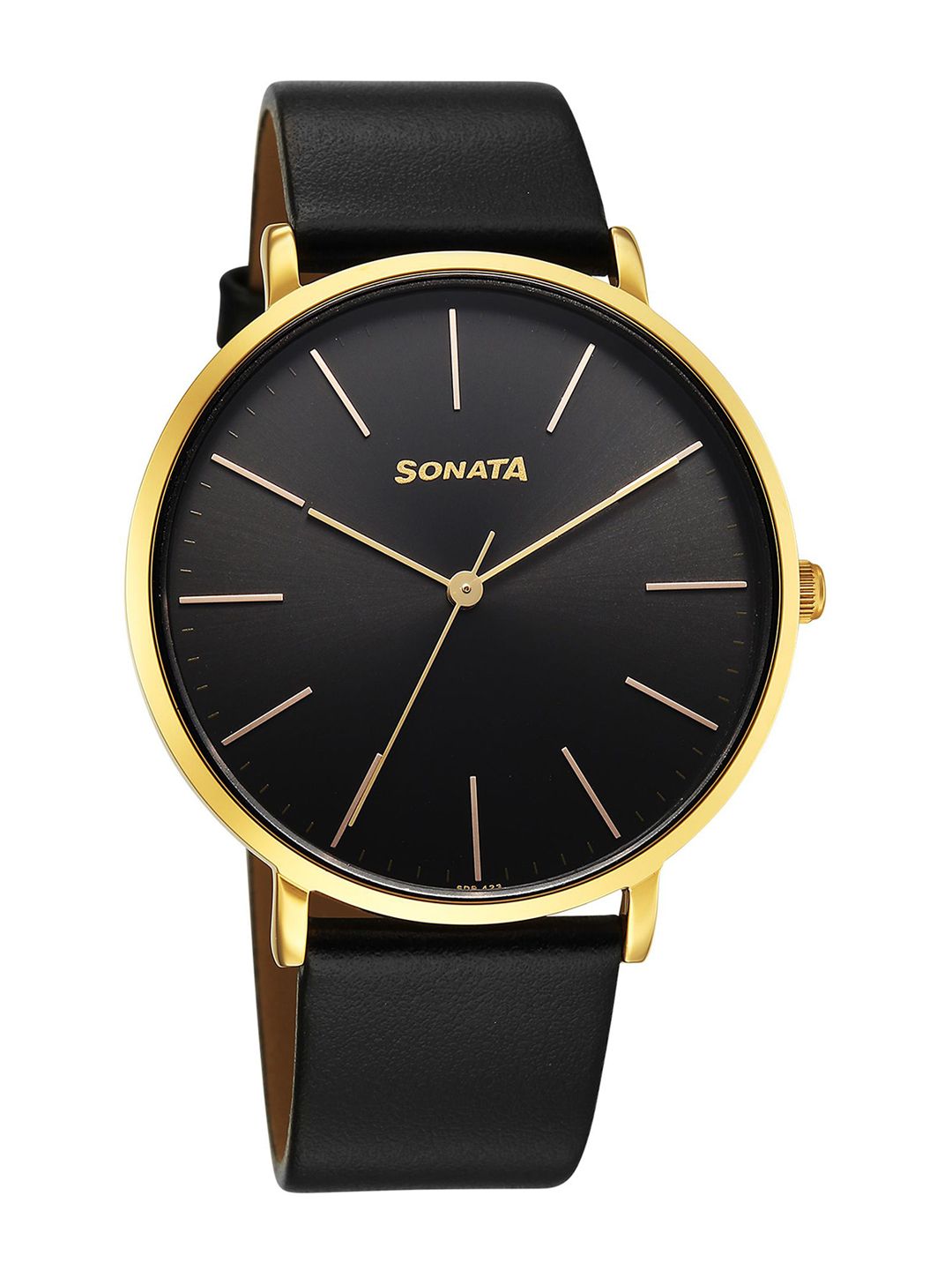 Sonata Men Brass Round Dial & Leather Straps Analogue Watch 77150YL02W-image-4