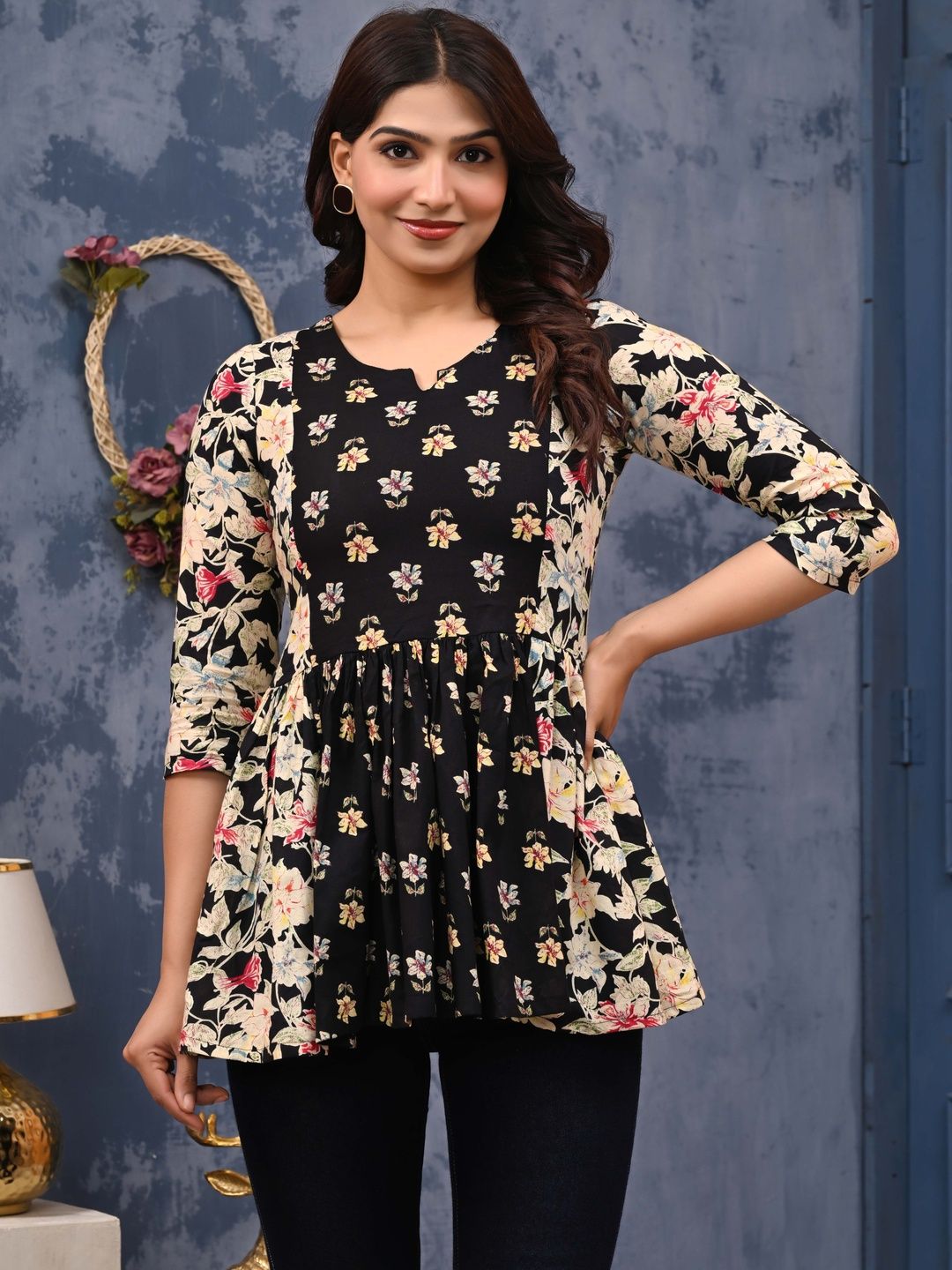 LABEL ADRIJA Floral Print Cotton Peplum Top-picture-11