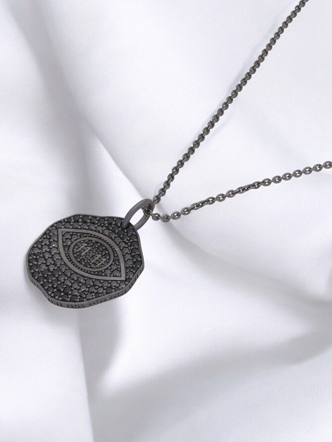 Crash.Club By CKC Silver Cubic Zirconia Studded Contemporary Shaped Pendant With Chain-image-45