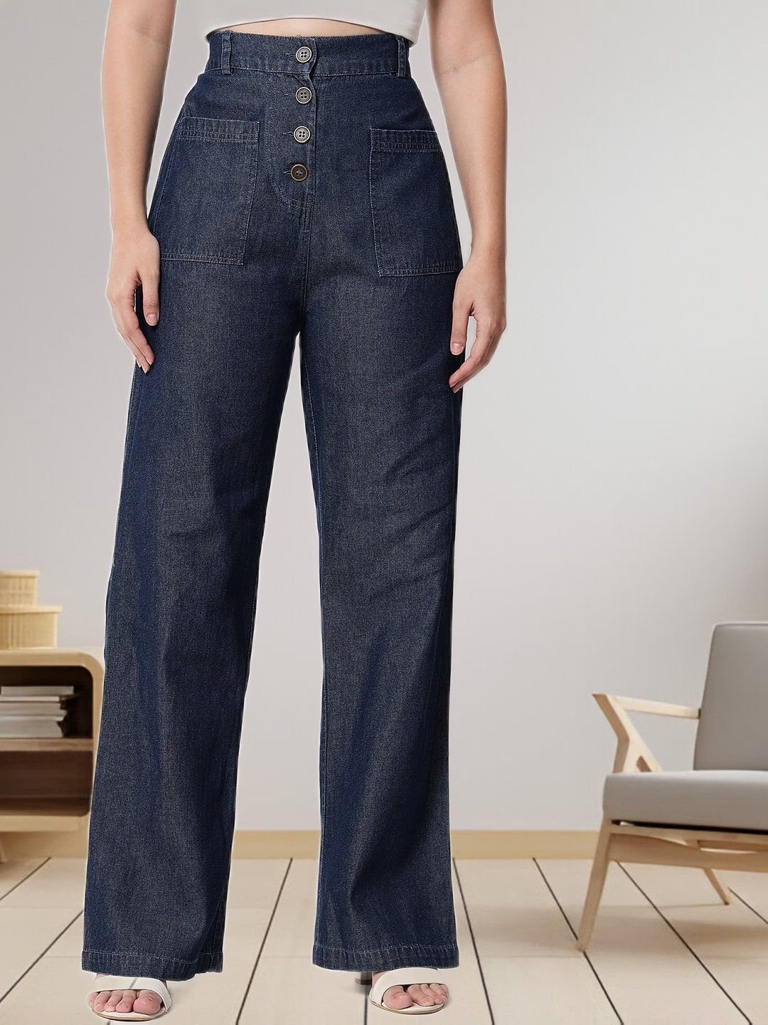 R.Code by The Roadster Life Co. Women Flared High-Rise Highly Distressed Heavy Fade Jeans-picture-33