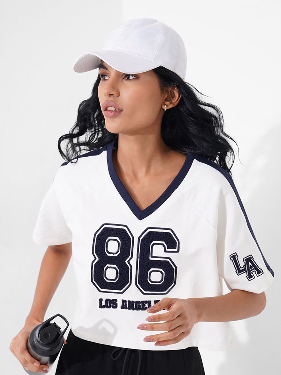 Ajile by Pantaloons Women Typography Printed V-Neck Cotton Shirt Style Crop Top-picture-26