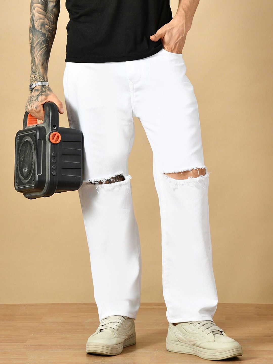 MaverIQ Men Classic Boyfriend Fit Mid-Rise Slash Knee Stretchable Jeans-picture-27