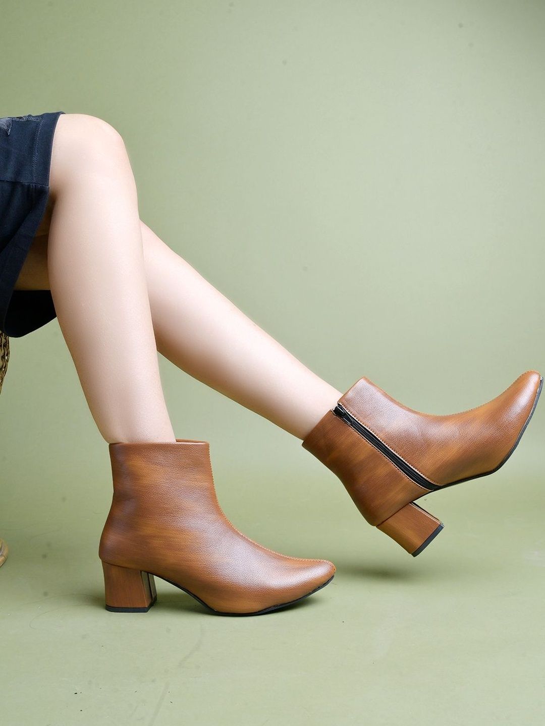 Shoetopia Pointed Toe Synthetic Block Boots-picture-17
