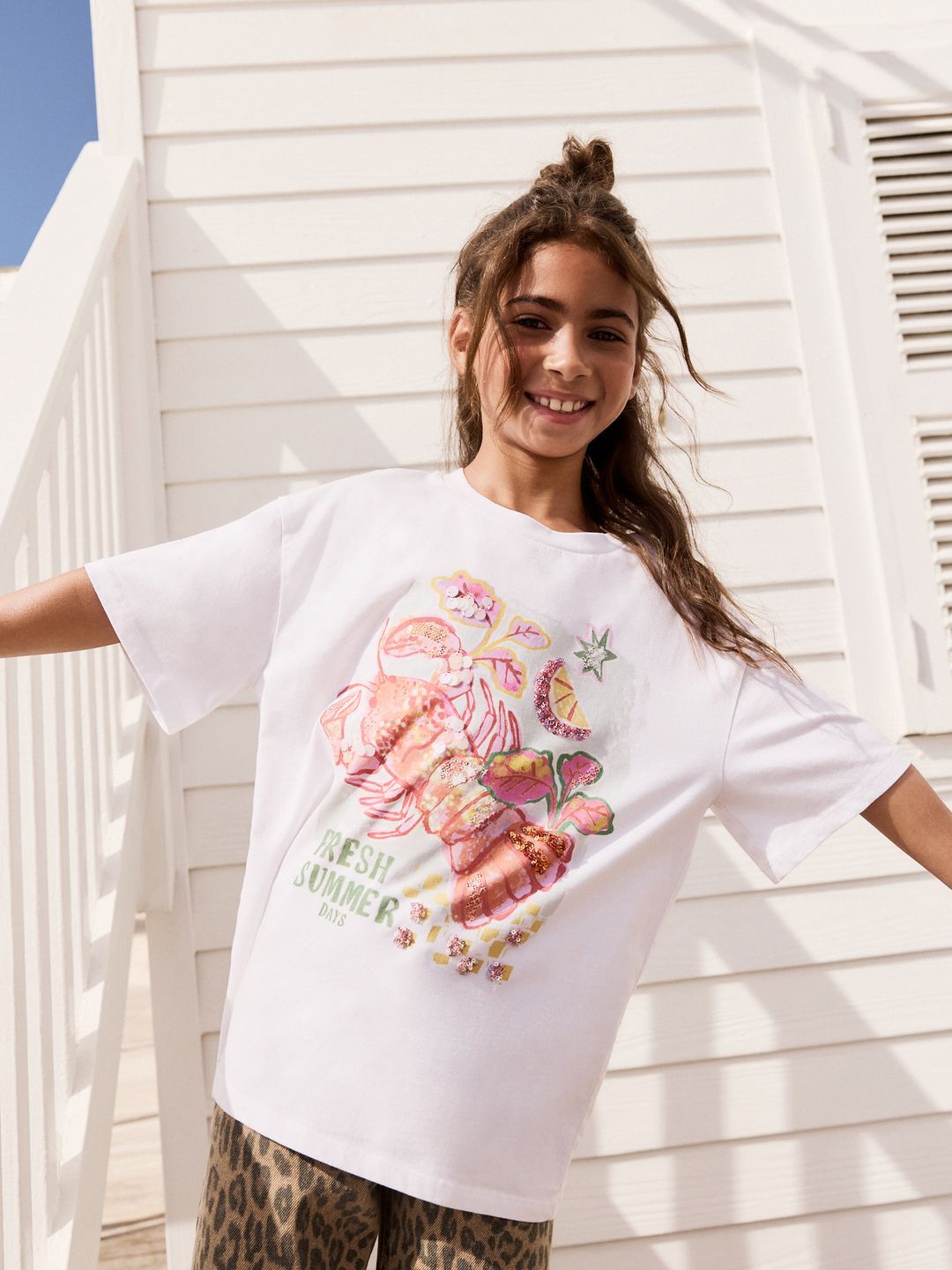 NEXT Girls Printed Pure Cotton Oversized Sequinned T-shirt-picture-26