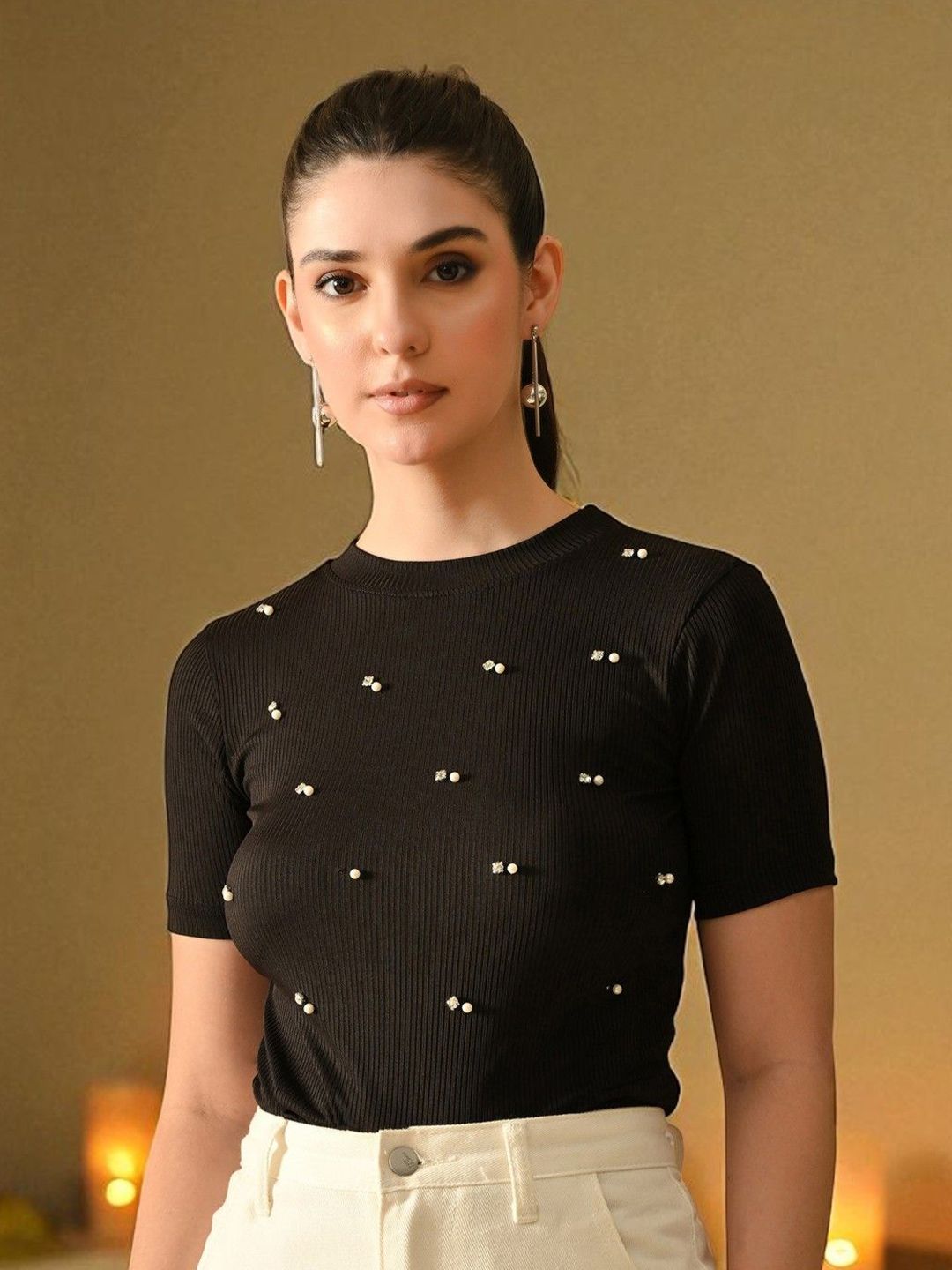 SFOTY Women Round Neck Embellished Crop Top-picture-41