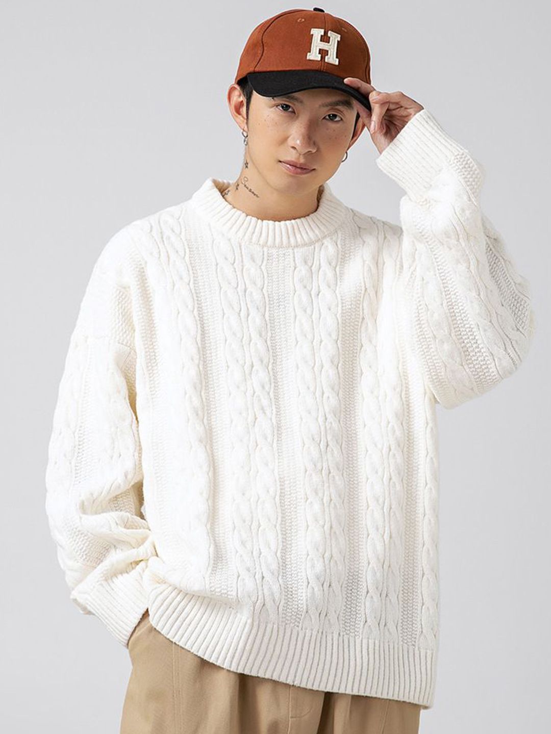 Mast & Harbour Men Cable Knit Ribbed Pullover with Embroidered Detail-picture-12