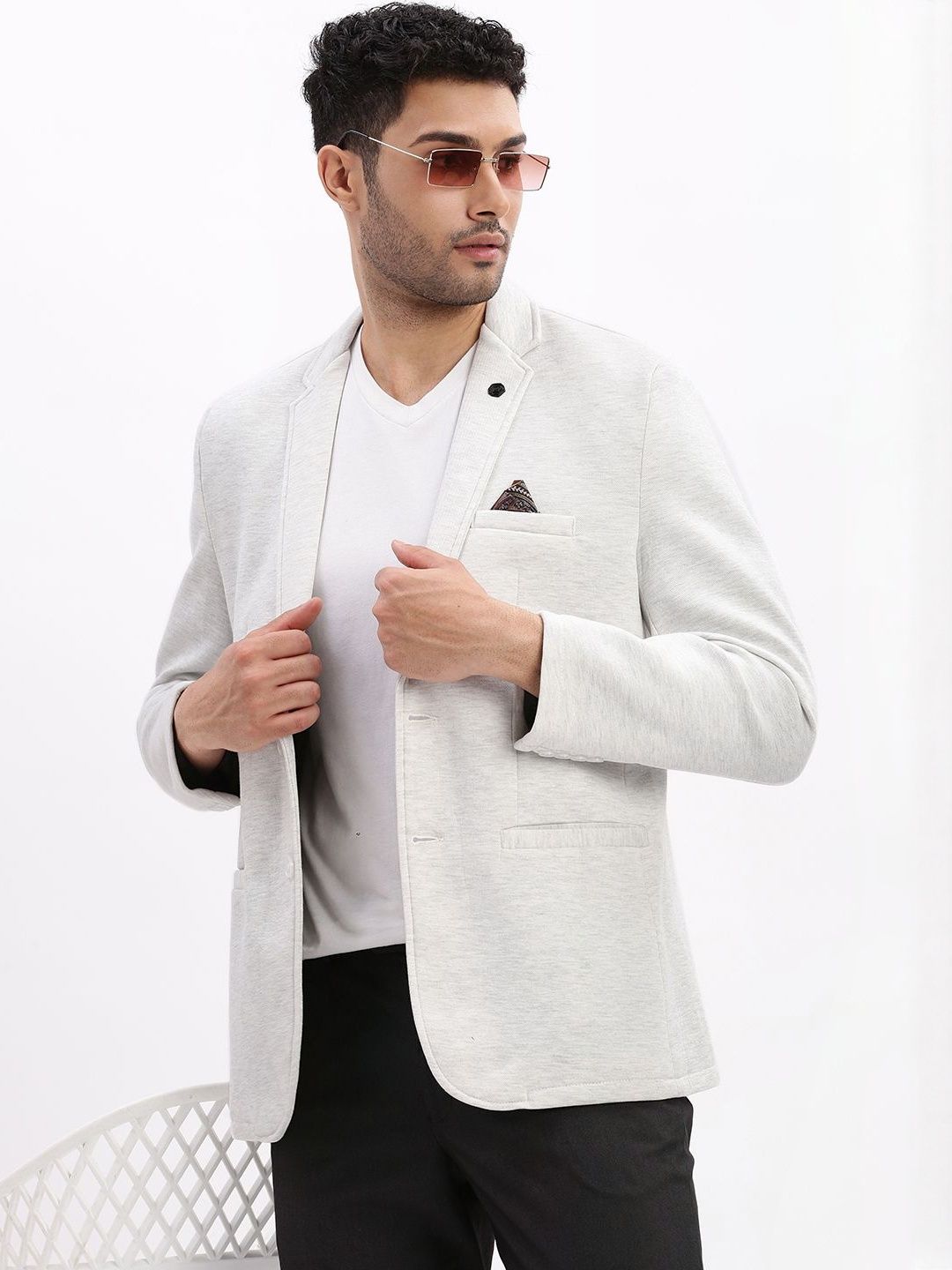 SHOWOFF Men Grey Single-Breasted Slim Fit Blazer-picture-40