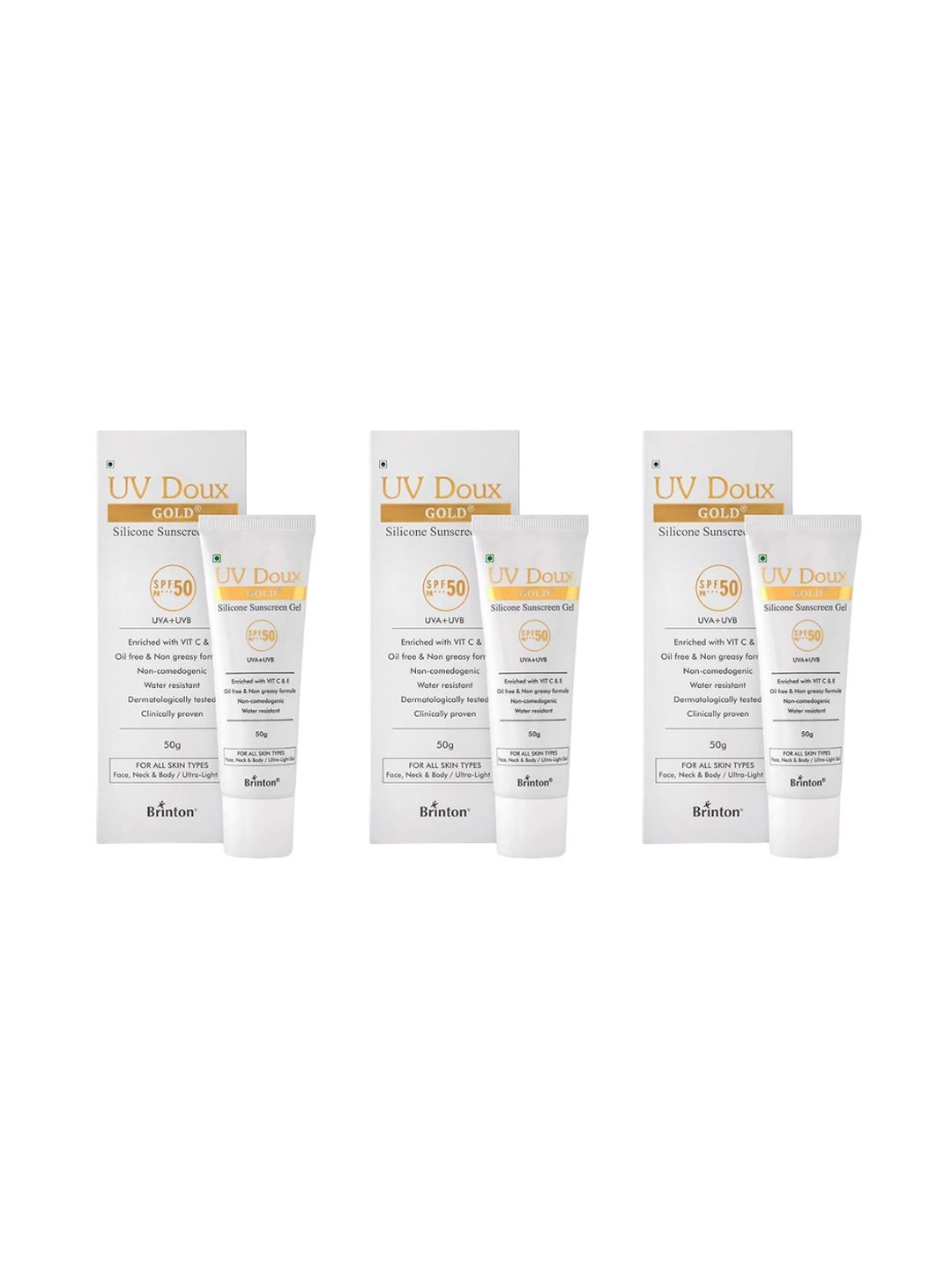 Brinton Set Of 3 UV Doux Gold Silicone Sunscreen Gel SPF 50 PA+++ - 50 g Each-image-12