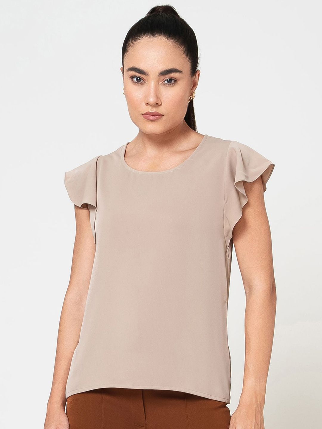 OFFICE & YOU Women Solid Round Neck Frill On Sleeve Top-picture-21