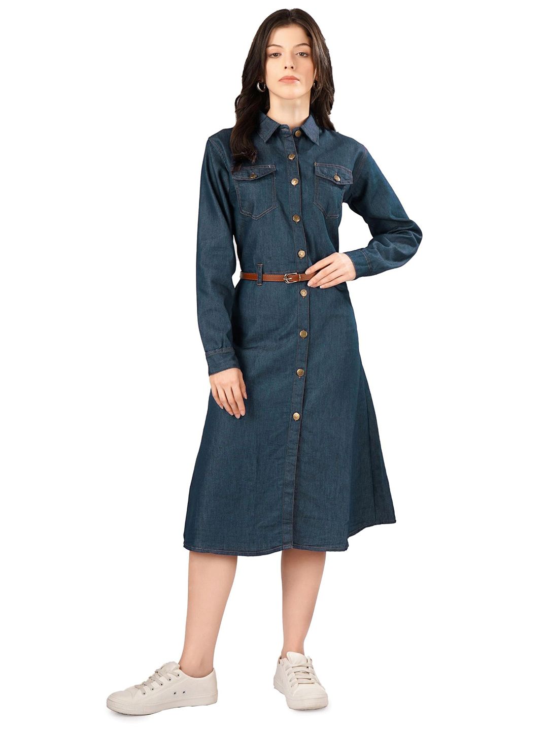 tripursundari fashion Tripursundari Women Cuffed Sleeves Denim Shirt Midi Dress-picture-39