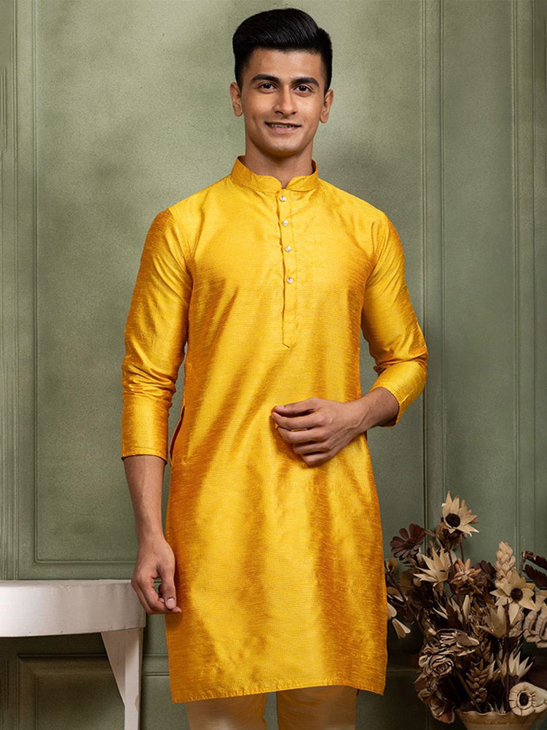 DEVOILER Woven Design Mandarin Collar Straight Kurta-image-33