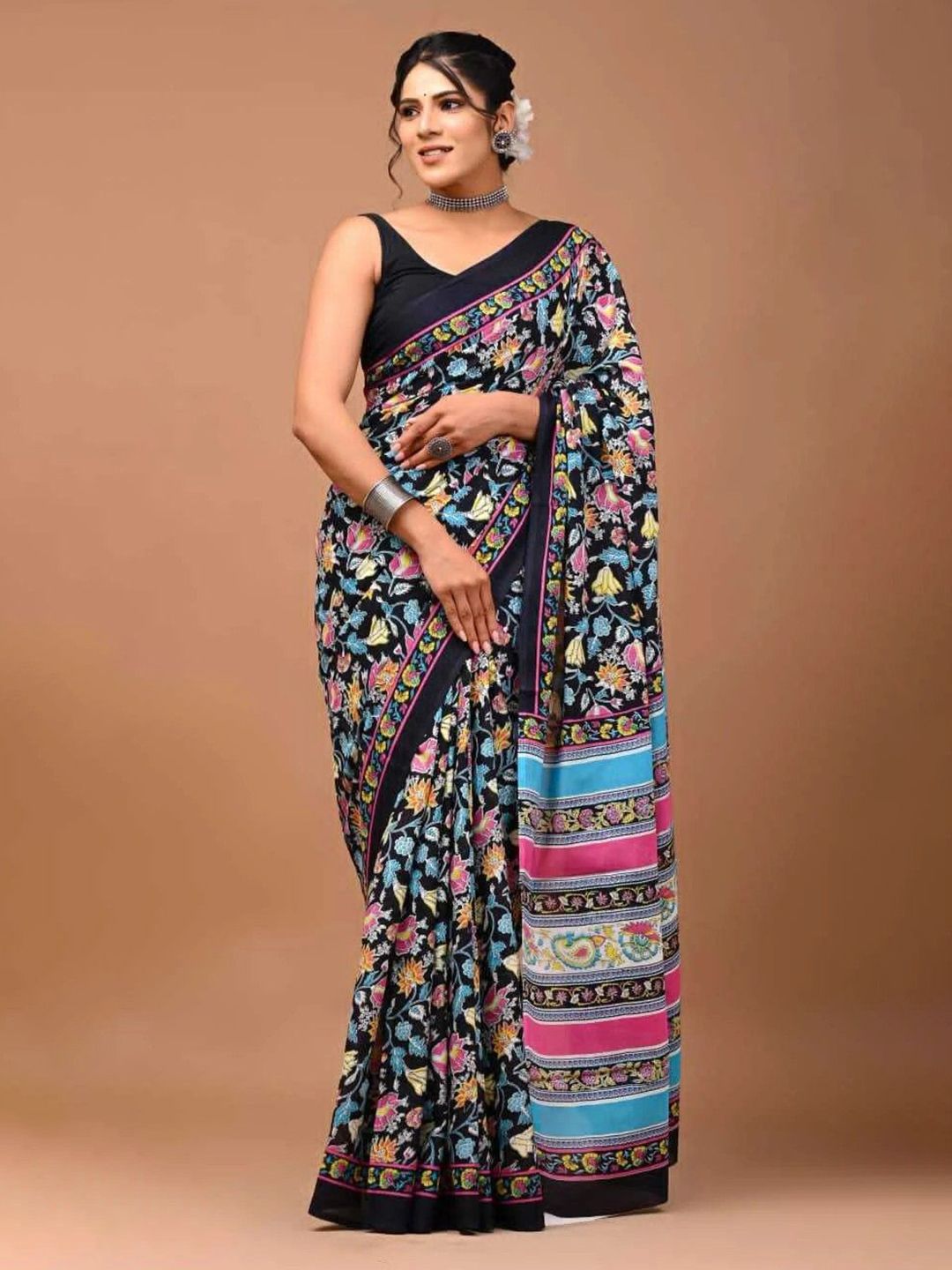 Craft Musium Floral Printed Pure Cotton Saree With Blouse Piece-picture-30
